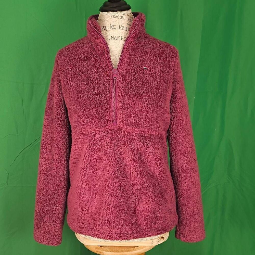 Vineyard Vines Womens Burgundy Sherpa 1/2 Zip Pullover XS
